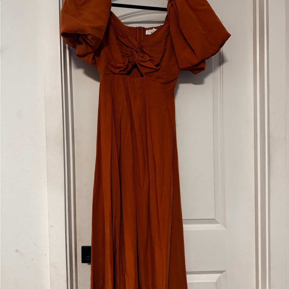 Astr Rust Maxi Dress with Puff Sleeves
